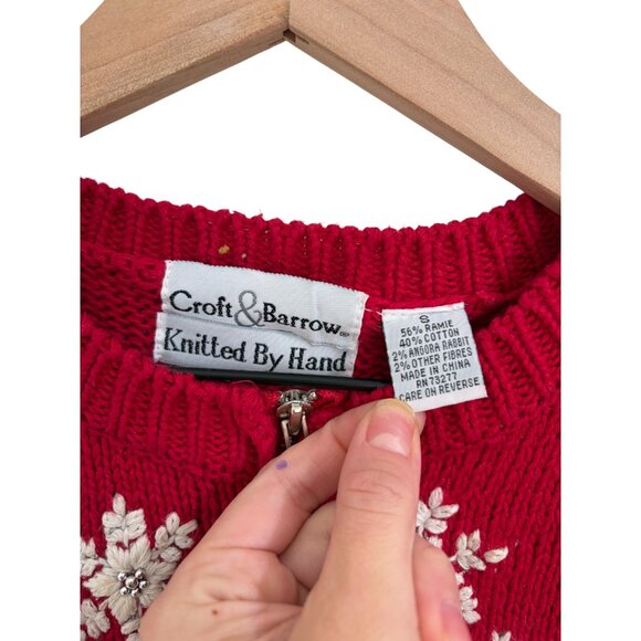 Vintage Hand Knit "Ugly" Christmas Holiday Snowflake Snowmen Sweater - Picture 4 of 6